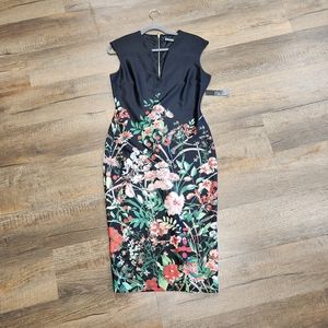 7th Avenue New York and Company black floral dress, size medium.